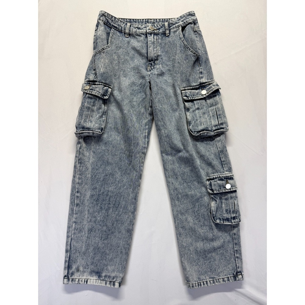 Orange Kiss Essentials Cargo Jeans‎ Womens Medium Blue Acid Wash Denim Mid Rise